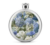 Delphiniums Flasque ronde portable en acier inoxydable pour liqueur, motif hortensias, roses blanches, 140 ml