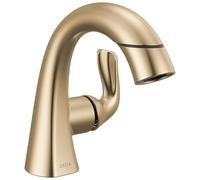 Delta Arvo Robinet de salle de bain à trou unique extractible, robinet d'évier de salle de bain doré, robinet de salle de bain avec pulvérisateur extractible, robinet de salle de bain à poignée