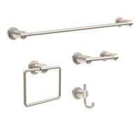 Delta Faucet NIC64-DN Nicoli Lot de 4 Accessoires de Salle de Bain 45,7 à 61 cm Barre Porte-Serviette, Porte-Papier Toilette, Anneau Porte-Serviette, Crochet en Nickel brossé