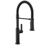 Delta Rhett Pro Style Commercial Robinet de cuisine avec pulvérisateur extractible, robinet d'évier de cuisine noir mat à un trou, poignée unique, noir mat 18829-DST