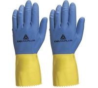DELTAPLUS Gant ménage Latex Floque Longueur 30cm épaisseur 0.60mm Coloris Bleu-Jaune Taille 7/8-Paire (Lot de 2)