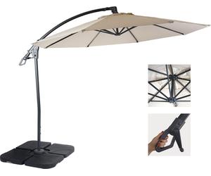 Deluxe Ampelschirm HWC-D14, parasol, rond Ø 3m polyester alu/acier 14kg ~ crème-blanc avec support