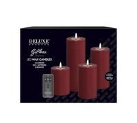 Deluxe Homeart Lot de 4 bougies LED sans flamme pour intérieur - Avec télécommande et piles - Technologie Real Flame™ - Bougies à piles (bordeaux)