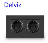 Delviz double prise de courant, prise de panneau gris domestique, structure de cadre en acier intégrée, taille 146*86mm, prise murale standard ue 16A