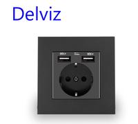 Delviz prise USB Standard ue, AC 110 V-250 V, prise murale intégrée 16A, double trou de charge USB 5 V 2A, prise de courant ue avec Port USB
