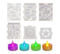 demaxiyad Lot de 6 moules de Noël en silicone pour fabrication de lanternes de Noël, avec 4 bougies, décoration de fête pour projets d'artisanat, intérieur et extérieur, femmes et adultes