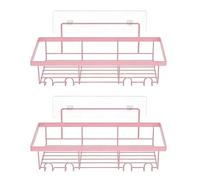 Demeras Organisateur de Caddie de Douche Antirouille Étagères Murales de Grande Capacité pour Salle de Bain Cuisine Chambre Salon Buanderie 2 Pièces Crochets Adhésifs en Acier au Carbone (Rose)