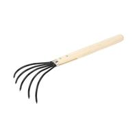 Demeras Râteau à Main de Jardin, 5 Dents, Manche Ergonomique en Bois, Cultivateur de Jardin pour Le Travail du Sol et L'aération (Longue poignée)