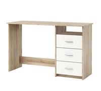 Demeyere 101000 Aristote Bureau avec Niche/3 Tiroirs Panneau de Particules Chêne Brossé/Blanc Perle 123 x 50,1 x 76,5 cm
