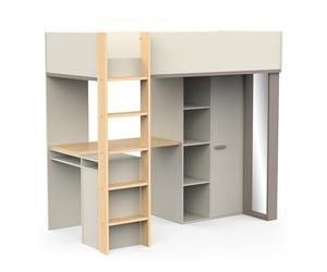Demeyere 3 en 1 Lit, Bureau et Armoire - Lit Mezzanine 1 Place 90x200 cm - Armoire Rangement Spacieux - Bureau Idéal pour Ado ou Enfant - Miroir Intégré