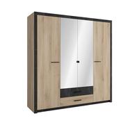 Demeyere Armoire COLORADO chêne/noir 4 portes 2 tiroirs miroirs L198×H203,1×P56,6 cm