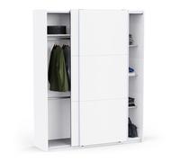 Demeyere Armoire avec Penderie et 4 Etagères, Portes Coulissantes, Grande Taille L 179 x H 224 x P 59 cm, en Bois Recomposé Couleur Blanc Mat, Sobre et Epurée