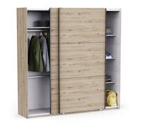 Demeyere Armoire avec Penderie et 4 Etagères, Portes Coulissantes, Grande Taille L 221,3 x H 224 x P 60 cm, en Bois Recomposé Couleur Chaîne Royal, Sobre et Epurée