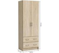 Armoire Décor chene brossé 2 portes et 2 tiroirs Classique Chambre L 61 cm
