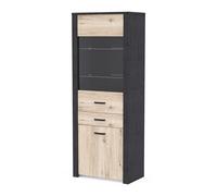 Demeyere Armoire Vitrine, 42 X 75 X 194, 1 Porte Vitrée, 1 Tiroir, 1 Porte, Couleur Chêne Royal et Ebène pour Une Vitrine de Caractère