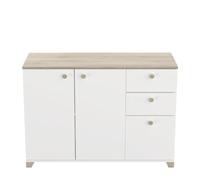 Demeyere Buffet 3 Portes et 2 Tiroirs- Décor Chêne Kronberg et Blanc - Style Contemporain- pour Salon, Salle à Manger- L119,6 x P41,9 x H85,1 cm