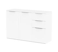 Demeyere Buffet Enfilade, 37 x 120 x 78 cm, 3 Portes et 2 Tiroirs, en Bois Recomposé Couleur Blanc, Meuble Rangement Essentiel Entrée, Cuisine ou Salle à Manger