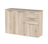 Demeyere Buffet Enfilade, 37 x 120 x 78 cm, 3 Portes et 2 Tiroirs, en Bois Recomposé Couleur Chêne Kronberg, Meuble Rangement Essentiel Entrée, Cuisine ou Salle à Manger