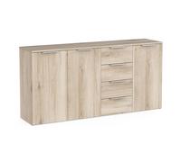 Demeyere Buffet Enfilade, 37 x 160 x 78 cm, 3 Portes et 4 Tiroirs, en Bois Recomposé Couleur Chêne Kronberg, Meuble Rangement Essentiel Entrée, Cuisine ou Salle à Manger