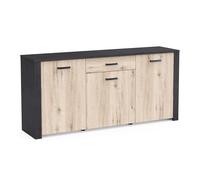 Demeyere Buffet Enfilade, 82 x 176 x 42 cm, 3 Portes et 1 Tiroir, en Bois Recomposé Couleur Chêne et Ebène Noir, Meuble Rangement Entrée, Cuisine ou Salle à Manger