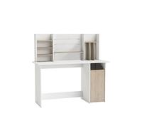 Demeyere Bureau Blanc et Chêne Brossé avec Rangements - Placard Fermé et Etagères - Petit Bureau 50x135x74 cm Idéal pour Chambre Adulte, Ado ou Enfant