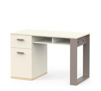 Demeyere Bureau Blanc et Gris avec Tiroir Silencieux, Deux Niches et 2 Crochets Latéraux - Bureau Enfant ou Adulte Fonctionnel 120x77x60 cm