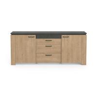 Demeyere CaliCosy Buffet 2 Portes et 3 Tiroirs- Décor Chêne et Gris Anthracite- Fabrication Française- Style Contemporain- pour Salon- L203,80 cm x l42 cm x 87,8 cm