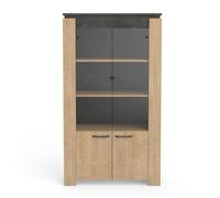 Demeyere CaliCosy Vaisselier 2 Portes Vitrées et 2 Portes Pleines- Mélaminé Chêne Kronberg- Fabrication Française- Style Contemporain- pour Salon, Salle à Manger- L98 cm x l42 cm x H147,50 cm