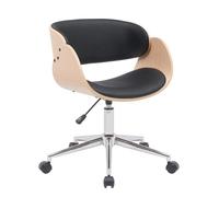 Demeyere Chaise De Bureau Scandinave en Bois A roulettes - Design Ergonomique - Coloris Bois Clair & Noir avec Piètement en Métal - 59,5 x 72/82 x 59,5 cm