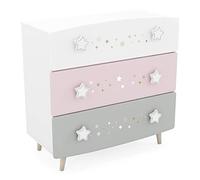 Demeyere Commode Chambre Enfant et Bébé - Poignées Etoiles et Décor à Paillettes - Meuble Rangement Enfant Qui s’Intègre à Notre Collection de Meubles de Chambre d’Enfant