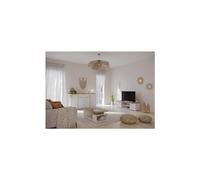 DEMEYERE Ensemble Salon Access : Table Basse + Banc TV + Enfilade 4 Portes - Decor Chene Hamilton et Blanc