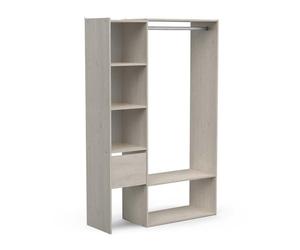 Demeyere Kit Dressing Ouvert Extensible avec Penderie 4 Niches et 1 Tiroir en Bois - Coloris Chêne Topanga - 120 x 183 x 40 cm
