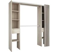 Dressing double extensible - Décor chêne + rideau - DANA - L 115/190 x P 50 x H 203 cm - DEMEYERE