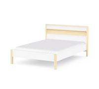 Demeyere Lit 140x190 cm Blanc et Décor Bois avec Tête de Lit Intégrée - Lit Double à la Taille Adaptable : Peut Accueillir Un Matelas de 140x200 cm - Fabriqué en France