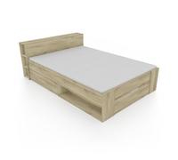Demeyere Lit Deux Places 140 x 190 cm, Chêne Kronberg, Nombreux Rangements: 2 Tiroirs sous Le lit, Niches etTête de Lit en Bois avec Etagère, Sommier Non Fourni, Peut Convenir à Un Matelas 140x200 cm