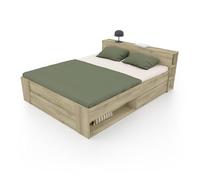 Demeyere Lit Deux Places 160 x 190 cm, Couleur Chêne Kronberg, Nombreux Rangements: 2 Tiroirs sous Le lit, Niches, Tête de Lit en Bois avec Etagère, Sommier Non Fourni