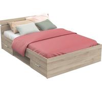 Demeyere Lit Double pour Adulte Michigan 140 X 200 cm 2 Tiroirs / 1 Niche - Style Industriel - Fabriqué en France - Modulable & Fonctionnel, Chene Kronberg
