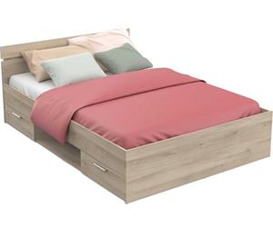 Demeyere Lit Double pour Adulte Michigan 140 X 200 cm 2 Tiroirs / 1 Niche - Style Industriel - Fabriqué en France - Modulable & Fonctionnel, Chene Kronberg