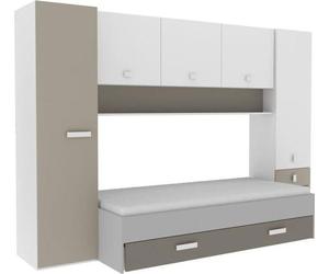 DEMEYERE Lit gigogne enfant avec multiples rangements -Reproduction blanc/argile - 90 x200 cm - TIDY