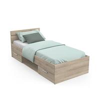 Demeyere Lit Simple pour Adulte Michigan 90 X 200 cm 2 Tiroirs / 1 Niche - Style Industriel - Fabriqué en France - Modulable & Fonctionnel, 945x2 043x742MM, Chene Kronberg