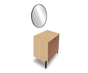 Demeyere Meuble Bas Salle De Bain avec Miroir Lumineux Anti-buée, 2 Portes & 1 Etagère Tendance en Bois - Coloris Terracotta & Chêne Vincenza - 69,2 x 78,2 x 49,8 cm