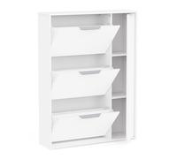 Demeyere Meuble Chaussure 26x91x123 cm, 3 Abattants et 1 Porte avec 3 Etagères, Bois Recomposé Couleur Blanche, Accueille Au Moins 9 à 15 Paires de Chaussures