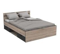 DEMEYERE Michigan Lit adulte 140x190 cm - 2 tiroirs et 1 niche - Industriel - Certifié PEFC 100% - Décor chêne brossé et noir