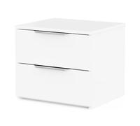 Demeyere Table de Chevet en Bois Recomposé Blanche 2 Tiroirs, Format Compact et Léger 44 x 38 x 37 cm, 8kg, Petite Table de Nuit Idéale pour Chambre Epurée et Moderne