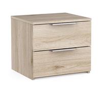 Demeyere Table de Chevet en Bois Recomposé Finition Chêne Kronberg 2 Tiroirs, Format Compact et Léger 44 x 38 x 37 cm, 8kg, Petite Table de Nuit Idéale pour Chambre Epurée et Moderne