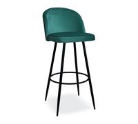 Demeyere Tabouret de Bar 75 cm de Haut en Velours Bleu, Pieds en Bois de Hêtre Massif, Chaise Haute Rembourrée Contemporaine et Confortable, Idéal Cuisine et Salle à Manger