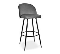 Demeyere Tabouret de Bar 75 cm de Haut en Velours Gris Foncé, Pieds en Bois de Hêtre Massif, Chaise Haute Rembourrée Contemporaine et Confortable, Idéal Cuisine et Salle à Manger