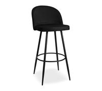 Demeyere Tabouret de Bar 75 cm de Haut en Velours Noir, Pieds en Bois de Hêtre Massif, Chaise Haute Rembourrée Contemporaine et Confortable, Idéal Cuisine et Salle à Manger