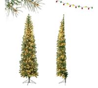 Demi Sapin de Noël Artificiel 210 cm Arbre Mural COSTWAY 150 LED Lumières Blanc Chaud 450 Pointes de Branches Support en Métal