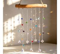 DEMIUKO Attrape-soleil en cristal à suspendre pour fenêtre, prisme avec perles multicolores, petit rideau de perles, attrape-lumière, décoration murale bohème, en bois flotté, décoration pour la